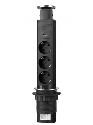 StrongPower Elektrická zásuvka vytahovací, 3x 230V Schuko, USB A+C, černá Ihned K Objednání