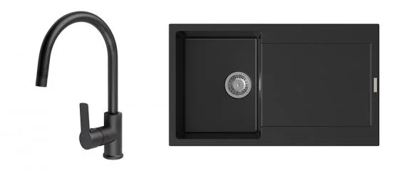 Značkový K-StrongSinks S3 Set dřez Zala 860x500mm granit černá + Baterie Loira černá