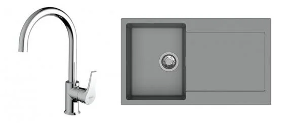 Finální Výprodej K-StrongSinks S3 Set dřez Zala 860x500mm granit šedá + Baterie Rhona chrom