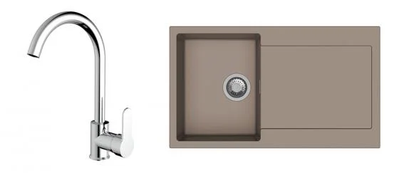 Nová Kolekce K-StrongSinks S3 Set dřez Zala 860x500mm granit béžová + Baterie Seina chrom