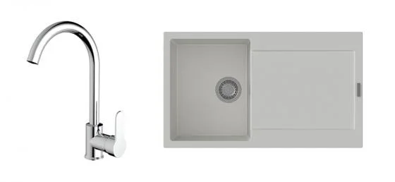 K-StrongSinks S3 Set dřez Zala 860x500mm granit bílá + Baterie Seina chrom Výprodej
