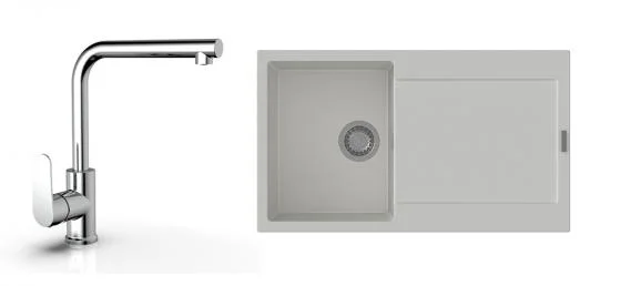 Cenový Hit K-StrongSinks S3 Set dřez Zala 860x500mm granit bílá + Baterie Stréva chrom