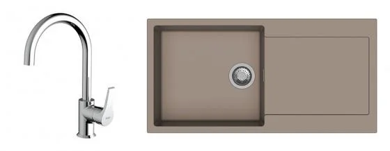 Nejprodávanější K-StrongSinks S3 Set dřez Zala 1000x500mm granit béžová + Baterie Rhona chrom