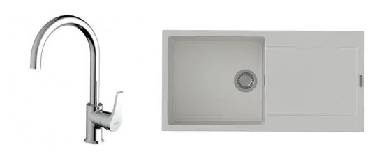 Nová Kolekce K-StrongSinks S3 Set dřez Zala 1000x500mm granit bílá + Baterie Rhona chrom