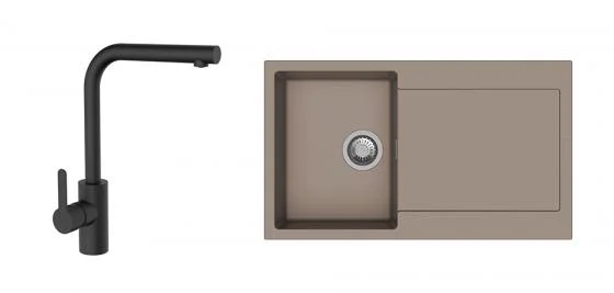 K-StrongSinks S3 Set dřez Zala 860x500mm granit béžová + Baterie Ipoly černá Horká Nabídka