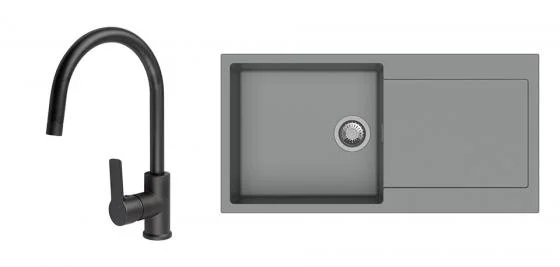 Výprodej K-StrongSinks S3 Set dřez Zala 1000x500mm granit šedá + Baterie Loira černá