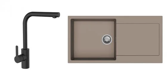 Pouze Dnes K-StrongSinks S3 Set dřez Zala 1000x500mm granit béžová + Baterie Ipoly černá