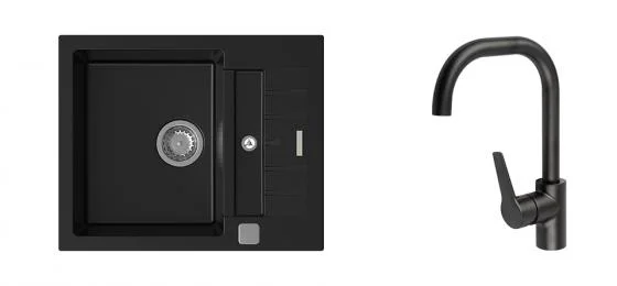 K-StrongSinks S3 Set dřez Vardar 615x500mm granit černá + Bater. Garonne černá Výhodná Nabídka