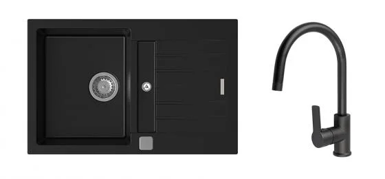 Koupit Online K-StrongSinks S3 Set dřez Vardar 780x500mm granit černá + Baterie Loira černá