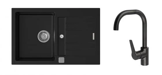 Výprodej K-StrongSinks S3 Set dřez Vardar 780x500mm granit černá + Baterie Garonne čer.