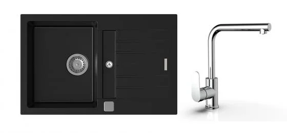 Přímo Od Výrobce K-StrongSinks S3 Set dřez Vardar 780x500mm granit černá + Baterie Stréva chr.