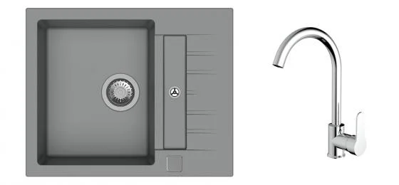 Cenově Výhodný K-StrongSinks S3 Set dřez Vardar 615x500mm granit šedá + Baterie Seina chrom