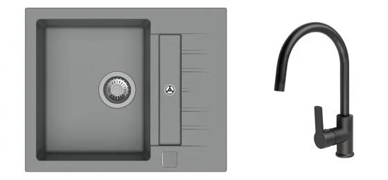 K-StrongSinks S3 Set dřez Vardar 615x500mm granit šedá + Baterie Loira černá Akční Cena