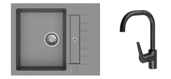 Super Cena K-StrongSinks S3 Set dřez Vardar 615x500mm granit šedá + Baterie Garonne černá