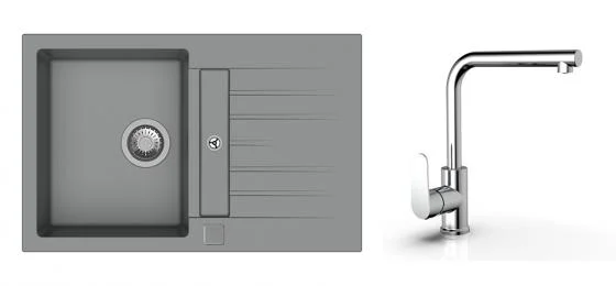 Poslední Šance K-StrongSinks S3 Set dřez Vardar 780x500mm granit šedá + Baterie Stréva chr.