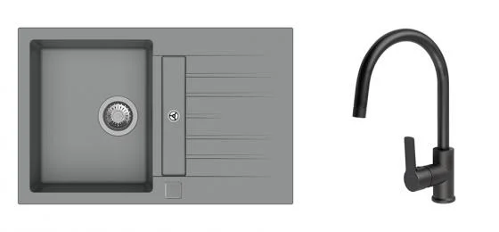 Levný K-StrongSinks S3 Set dřez Vardar 780x500mm granit šedá + Baterie Loira černá
