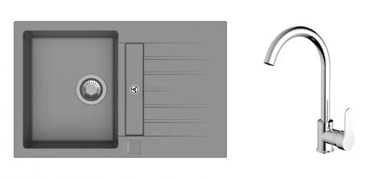 Víkendová Akce K-StrongSinks S3 Set dřez Vardar 780x500mm granit šedá + Baterie Seina chrom