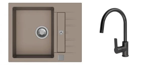 Nejlepší Cena K-StrongSinks S3 Set dřez Vardar 615x500mm granit béžová + Baterie Loira černá