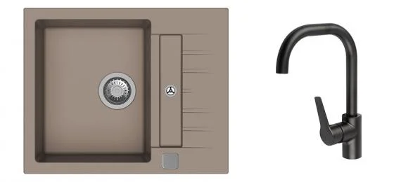 K-StrongSinks S3 Set dřez Vardar 615x500mm granit béžová + Bater. Garonne černá Super Cena