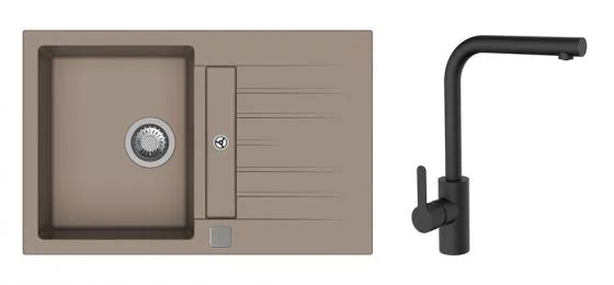 Aktuální K-StrongSinks S3 Set dřez Vardar 780x500mm granit béžová + Baterie Ipoly černá