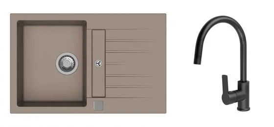 Top Prodej K-StrongSinks S3 Set dřez Vardar 780x500mm granit béžová + Baterie Loira černá