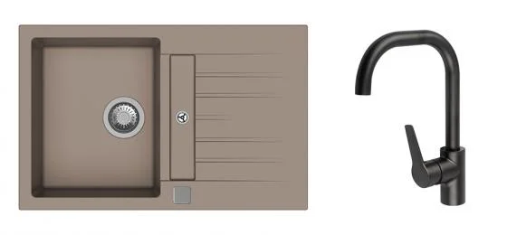 K-StrongSinks S3 Set dřez Vardar 780x500mm granit béžová + Bater. Garonne černá Omezená Nabídka