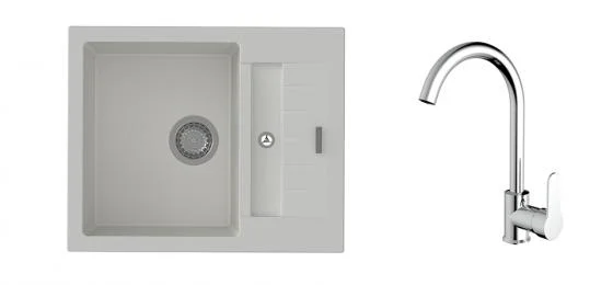 Levný K-StrongSinks S3 Set dřez Vardar 615x500mm granit bílá + Baterie Seina chrom