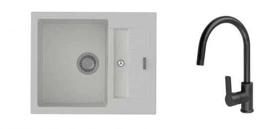 Akce K-StrongSinks S3 Set dřez Vardar 615x500mm granit bílá + Baterie Loira černá