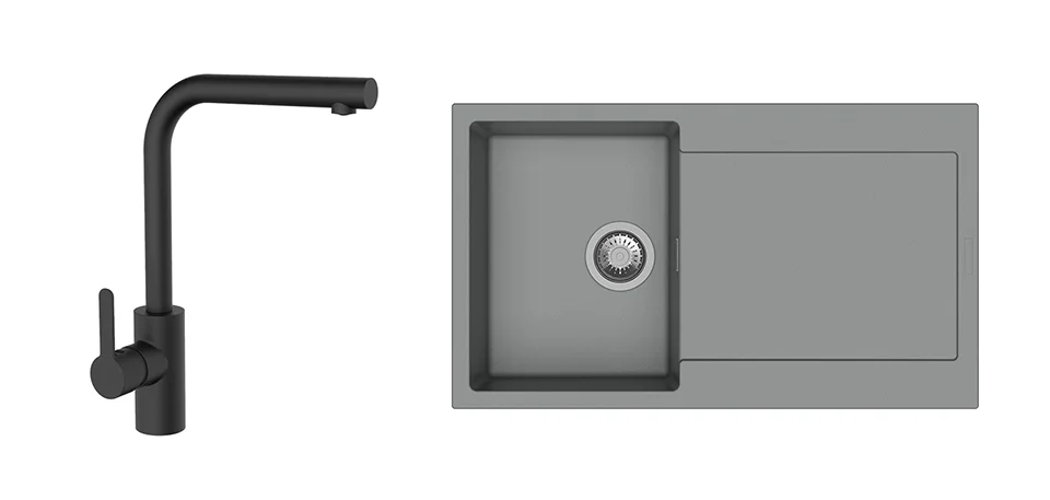 Top Prodej K-StrongSinks S3 Set dřez Zala 860x500mm granit šedá + Baterie Ipoly černá