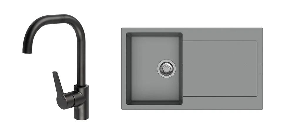 K-StrongSinks S3 Set dřez Zala 860x500mm granit šedá + Baterie Garonne černá Top Prodej