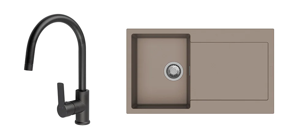 K-StrongSinks S3 Set dřez Zala 860x500mm granit béžová + Baterie Loira černá Super Cena