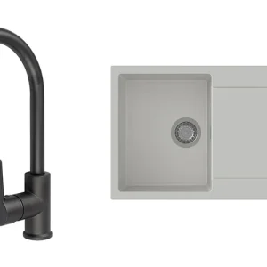 Zlevněný K-StrongSinks S3 Set dřez Zala 860x500mm granit bílá + Baterie Loira černá