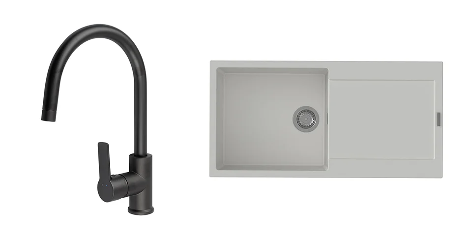 Poslední Šance K-StrongSinks S3 Set dřez Zala 1000x500mm granit bílá + Baterie Loira černá