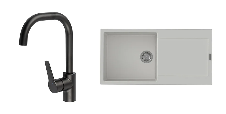 Nejlepší Volba K-StrongSinks S3 Set dřez Zala 1000x500mm granit bílá + Baterie Garonne černá