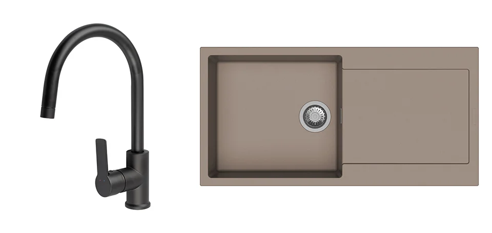 K-StrongSinks S3 Set dřez Zala 1000x500mm granit béžová + Baterie Loira černá Tovární Cena
