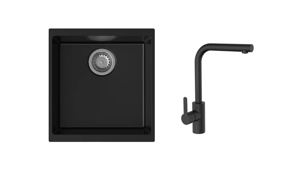 Objednat Nyní K-StrongSinks S3 Set dřez Hron 430x460mm granit černá + Baterie Ipoly černá