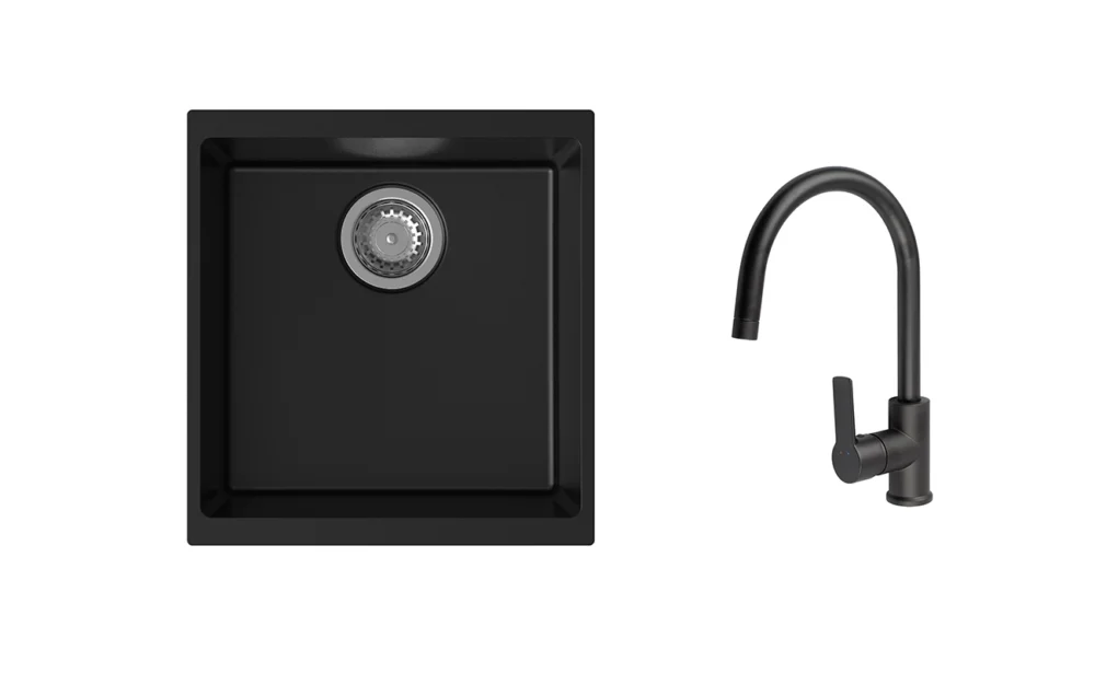 K-StrongSinks S3 Set dřez Hron 430x460mm granit černá + Baterie Loira černá Značkový