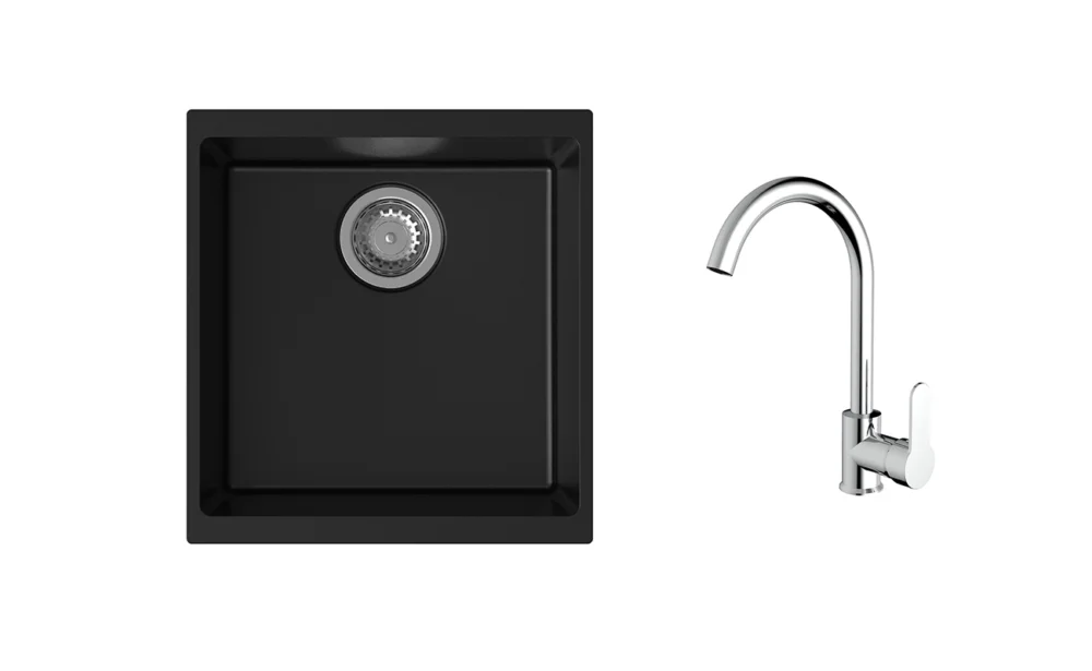 K-StrongSinks S3 Set dřez Hron 430x460mm granit černá + Baterie Seina chrom Dokud Zásoby Vydrží