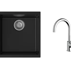 Akční Cena K-StrongSinks S3 Set dřez Hron 430x460mm granit černá + Baterie Rhona chrom