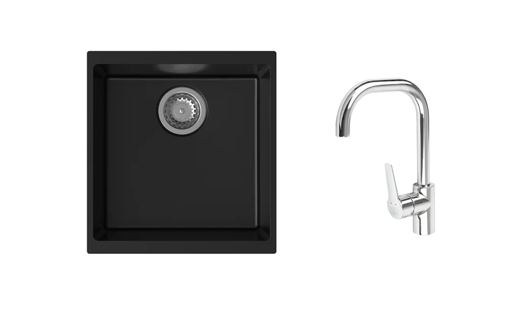 K-StrongSinks S3 Set dřez Hron 430x460mm granit černá + Baterie Garonne chrom Nová Kolekce