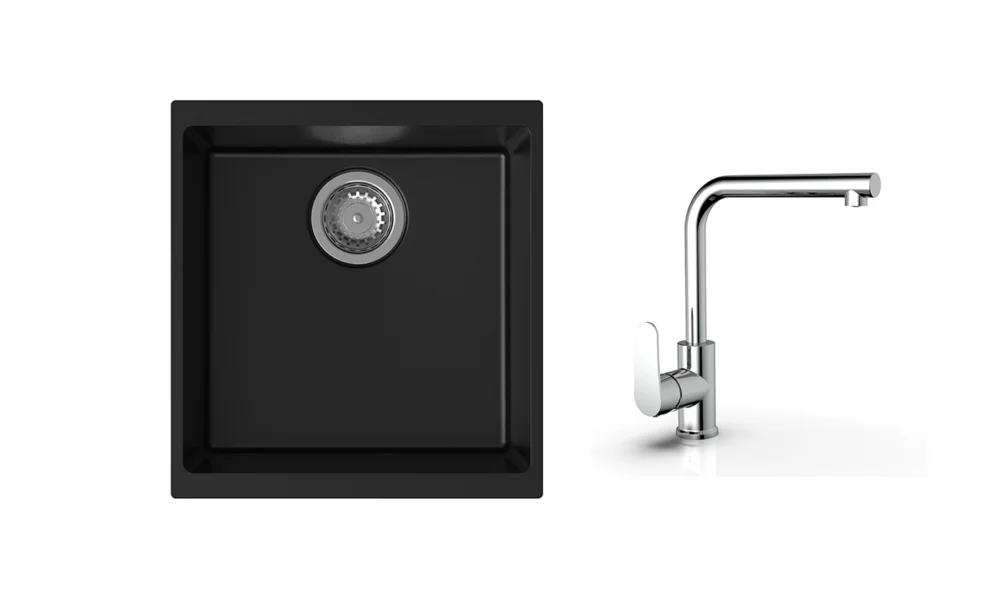 K-StrongSinks S3 Set dřez Hron 430x460mm granit černá + Baterie Stréva chrom Koupit Online