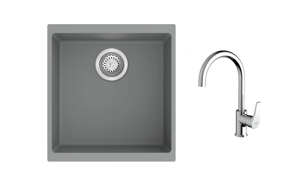 K-StrongSinks S3 Set dřez Hron 430x460mm granit šedá + Baterie Rhona chrom Akční Cena