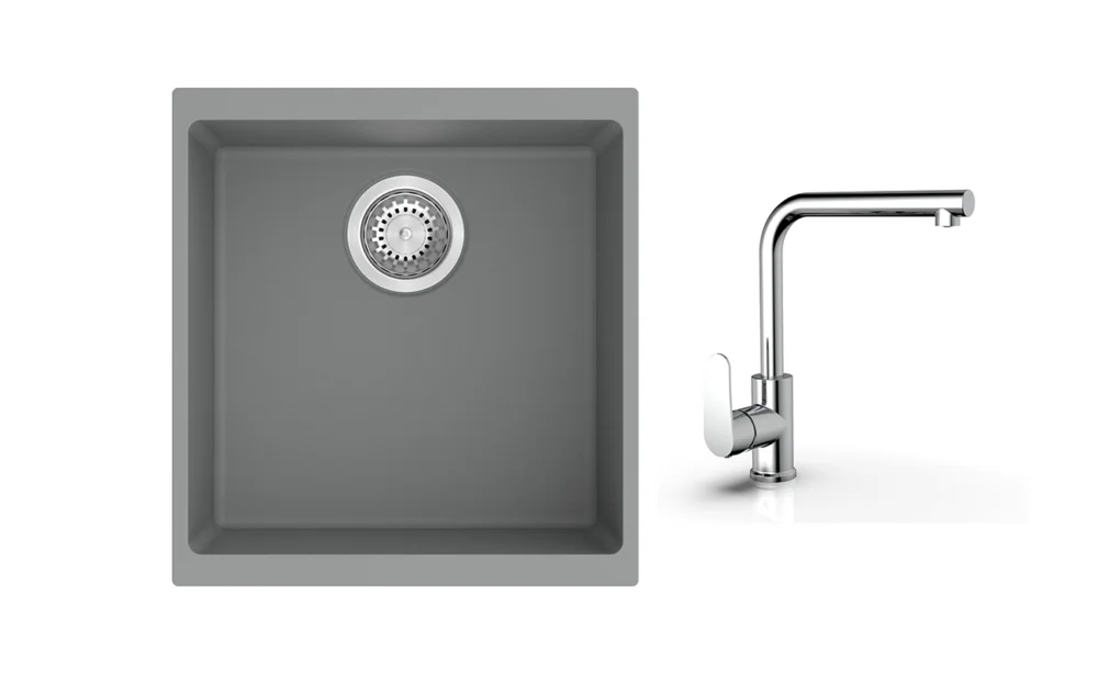 K-StrongSinks S3 Set dřez Hron 430x460mm granit šedá + Baterie Stréva chrom Vysoce Kvalitní