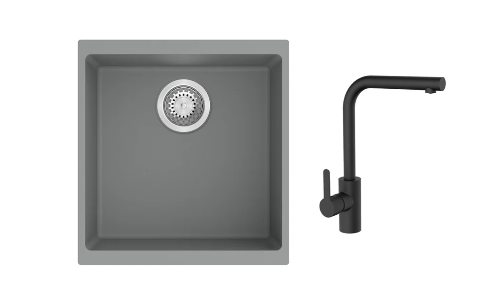Top Prodej K-StrongSinks S3 Set dřez Hron 430x460mm granit šedá + Baterie Ipoly černá