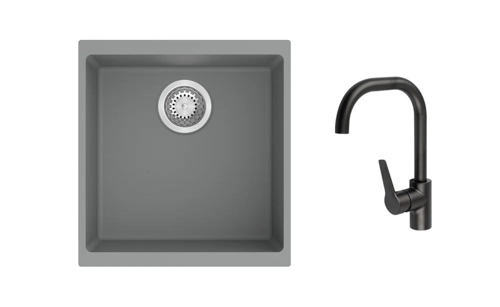 K-StrongSinks S3 Set dřez Hron 430x460mm granit šedá + Baterie Garonne černá Víkendová Akce