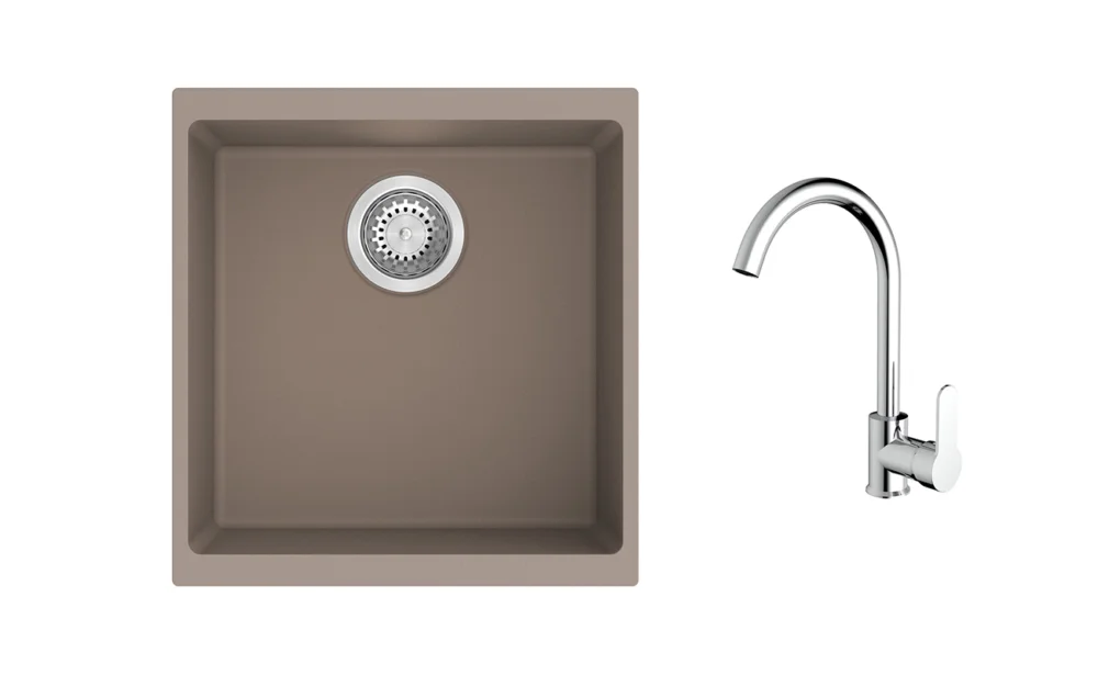Hit Sezóny K-StrongSinks S3 Set dřez Hron 430x460mm granit béžová + Baterie Seina chrom