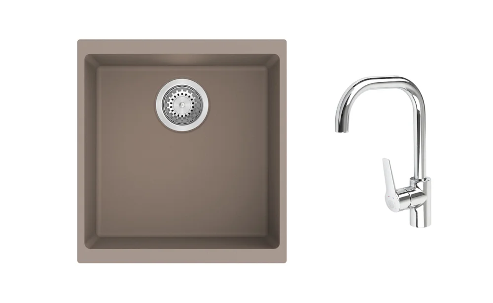 Výprodej K-StrongSinks S3 Set dřez Hron 430x460mm granit béžová + Baterie Garonne chrom