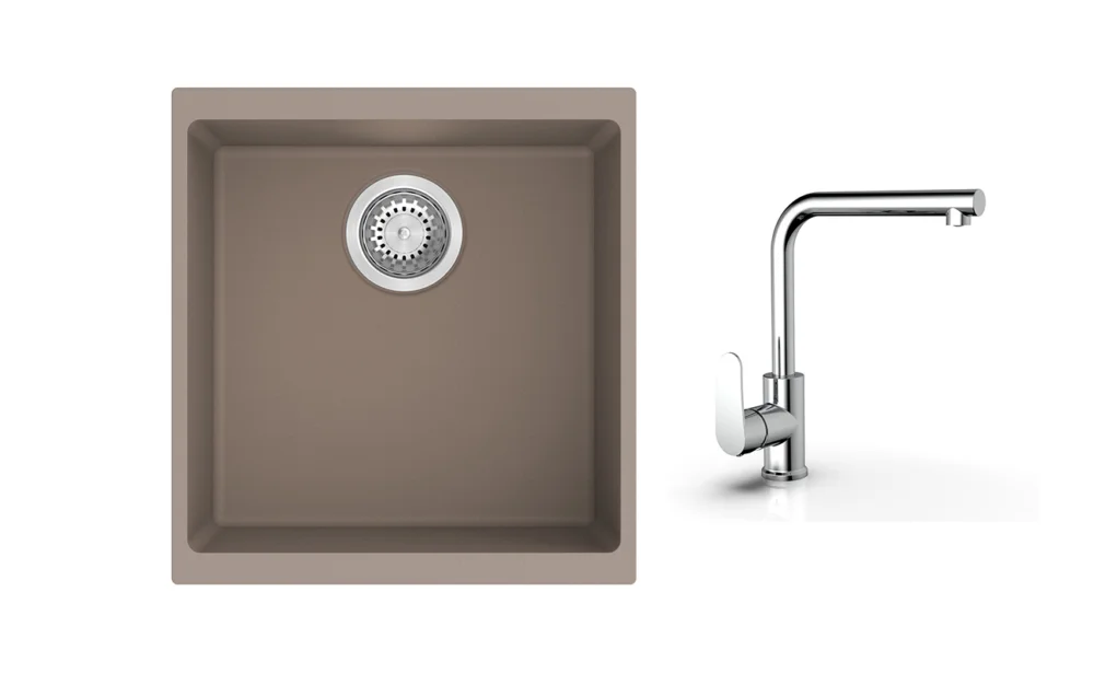 Jen Po Omezenou Doba K-StrongSinks S3 Set dřez Hron 430x460mm granit béžová + Baterie Stréva chrom