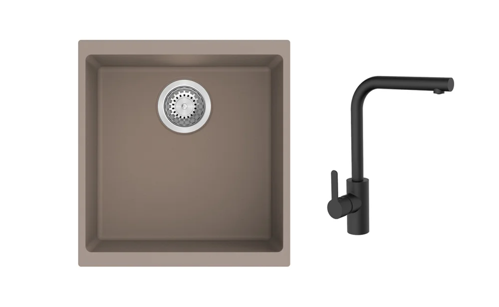K-StrongSinks S3 Set dřez Hron 430x460mm granit béžová + Baterie Ipoly černá Hit Sezóny