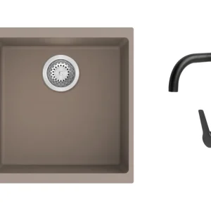 Akce K-StrongSinks S3 Set dřez Hron 430x460mm granit béžová + Baterie Garonne černá